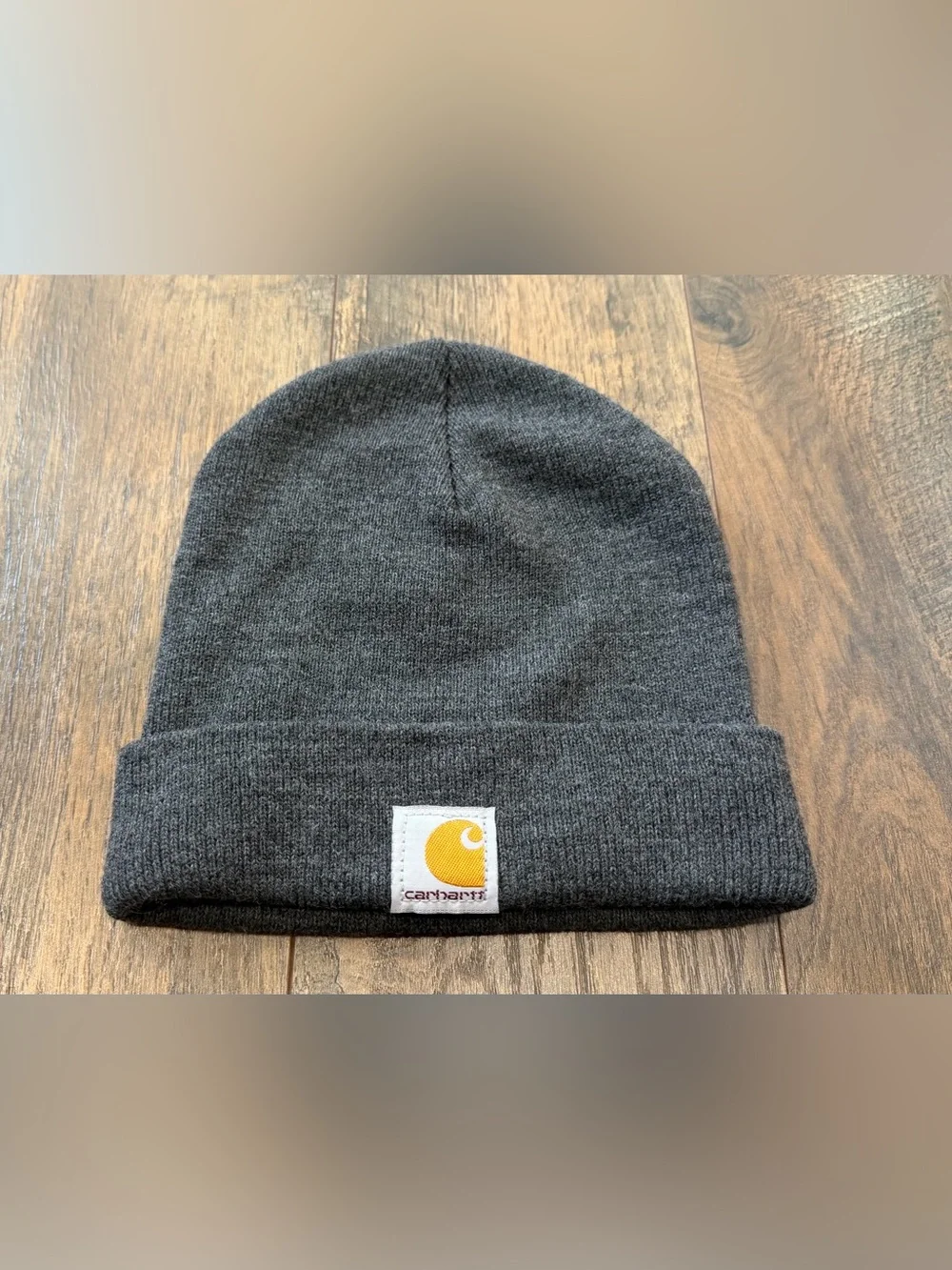 Carhartt Youth Beanie Charcoal Gray Rib Knit Hat One Size Kids Logo Outdoors